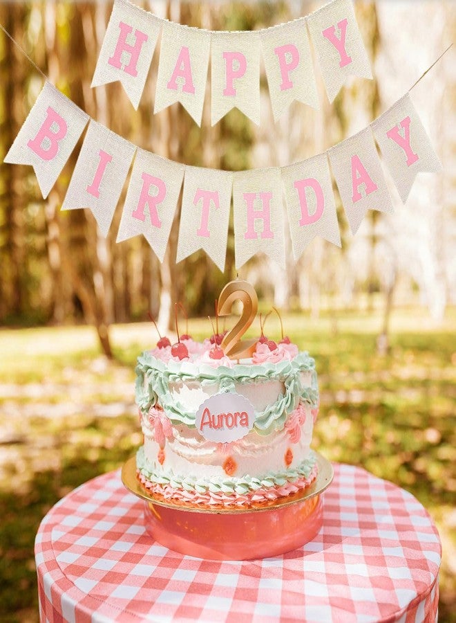 CROWNOS Pink Happy Birthday Banner Sign, Burlap Pink Happy Birthday Party Decorations for Girls Women - Image 4